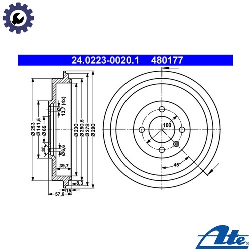 Brake drum 0223 - 2x,